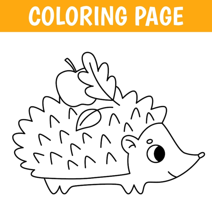 Vetor página de colorir animais impressão bonita com linha ouriço folha de trabalho imprimível com solução