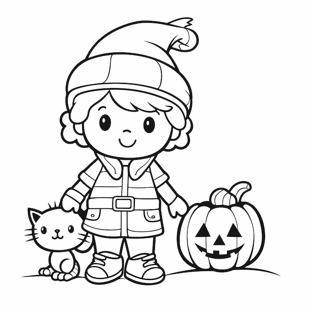 Vetor página de colorir bonita de halloween para crianças