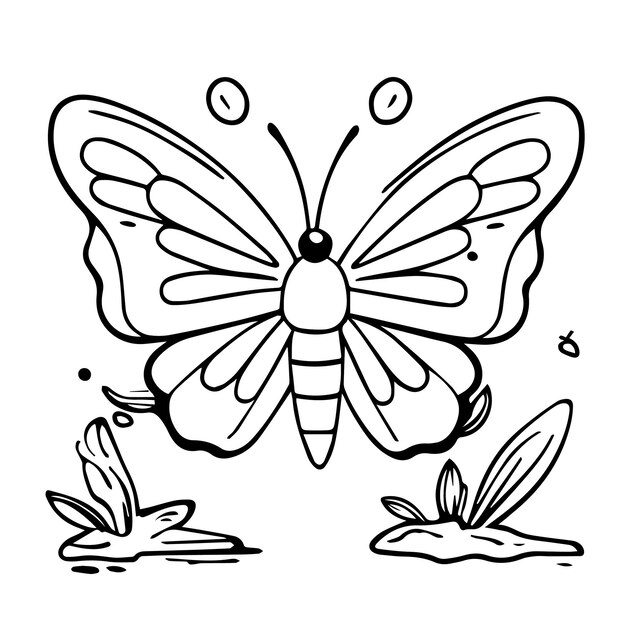 Vetor página de colorir borboleta para livros infantis ilustração