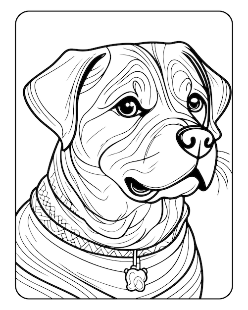 Vetor página de colorir cão para crianças_ cute dog vector_ cão preto e branco_ ilustração de cão