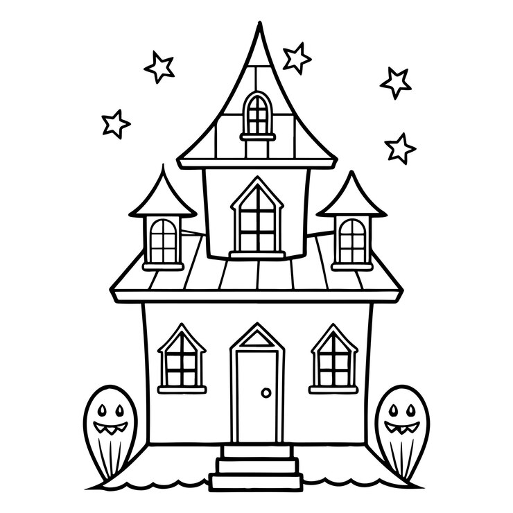 Vetor página de colorir casa assombrada de halloween