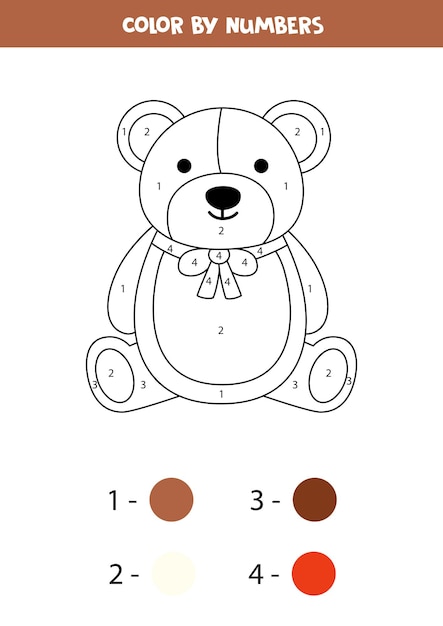 Página de colorir com um bonito ursinho de pelúcia Colorir por números Jogo de matemática para crianças