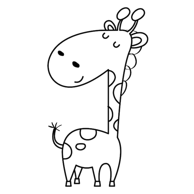 Vetor página de colorir com uma girafa de estilo desenho animado bonito animal africano preto e branco para crianças livro i