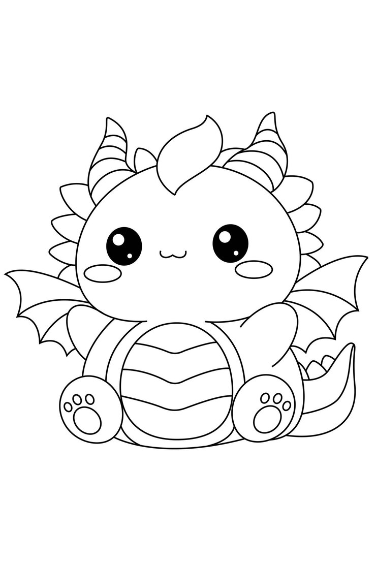 Vetor página de colorir cute dragon squishmallow