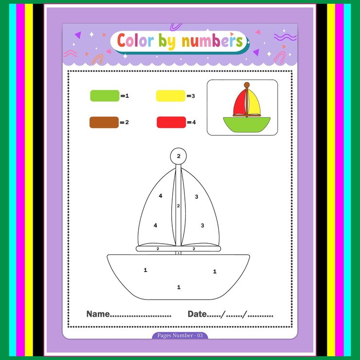Vetor página de colorir de barco por número para crianças