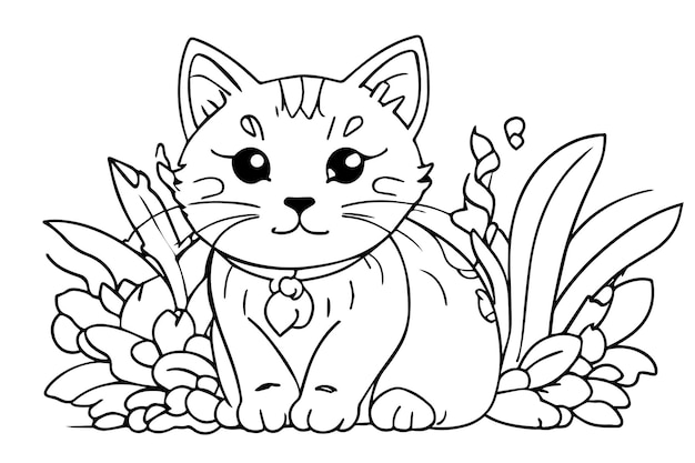 Vetor página de colorir de gatinho bonito para crianças ilustração de livro de colorir