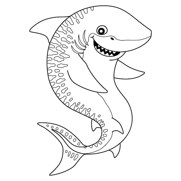 Vetor página de colorir de tubarão-tigre isolado para crianças