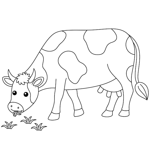 Página de colorir de vaca bonita para crianças Animal lindo e plano isolado em fundo branco