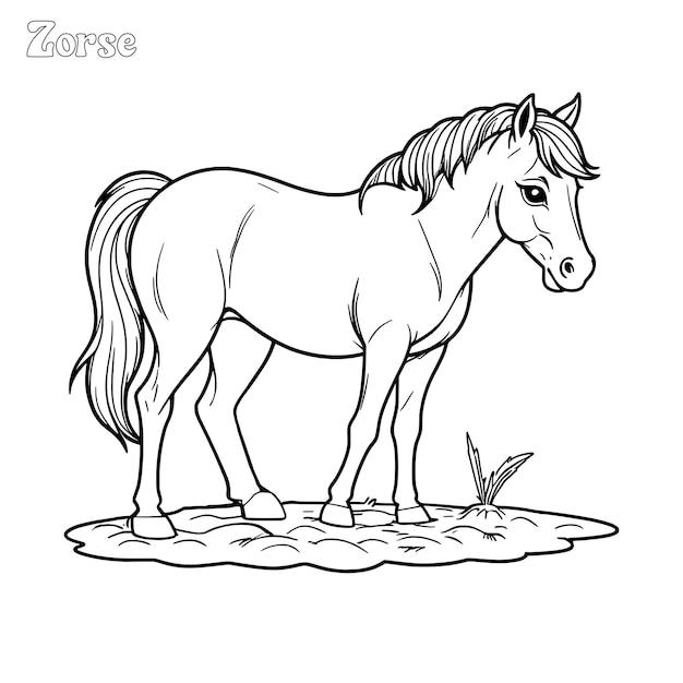 Vetor página de colorir desenhada à mão de cavalo e desenho vetorial de contorno