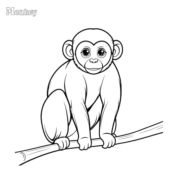 Página de colorir desenhada à mão de macaco e desenho vetorial de contorno