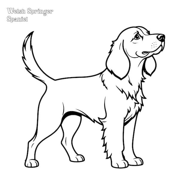 Página de colorir desenhada à mão por cão e desenho vetorial de contorno