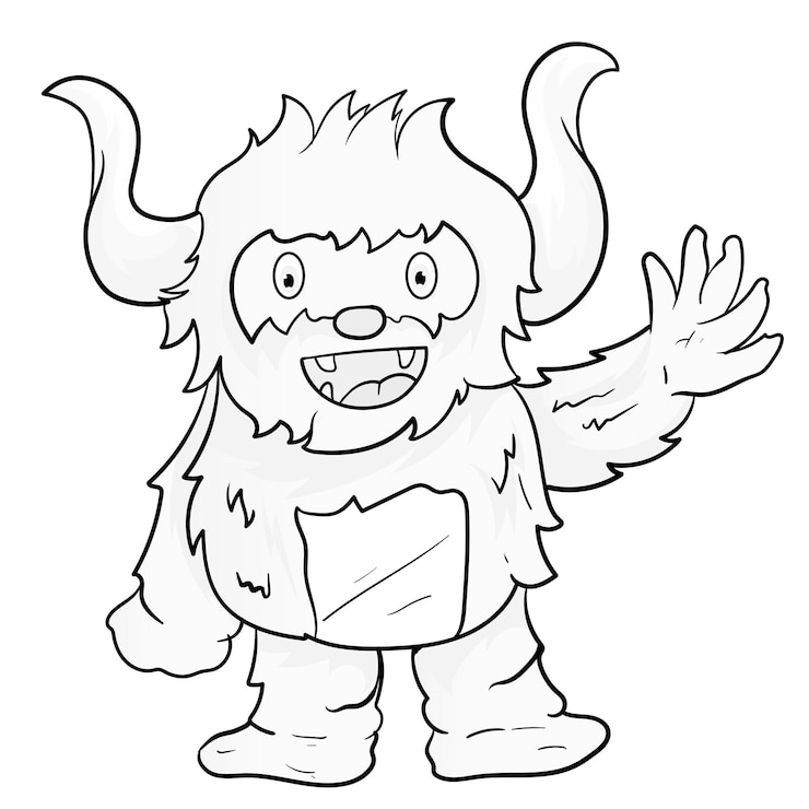 Vetor página de colorir doodle desenhado à mão monstro fofo halloween personagens de monstros alegres desenho animado para crianças