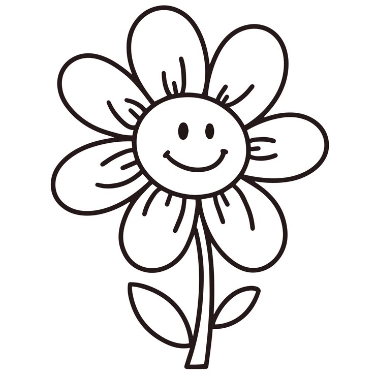 Vetor página de colorir fácil para crianças sorrindo flor