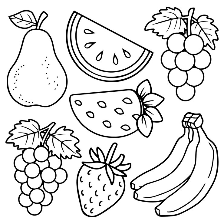 Vetor página de colorir frutas para crianças ilustração de página de livro de colorir