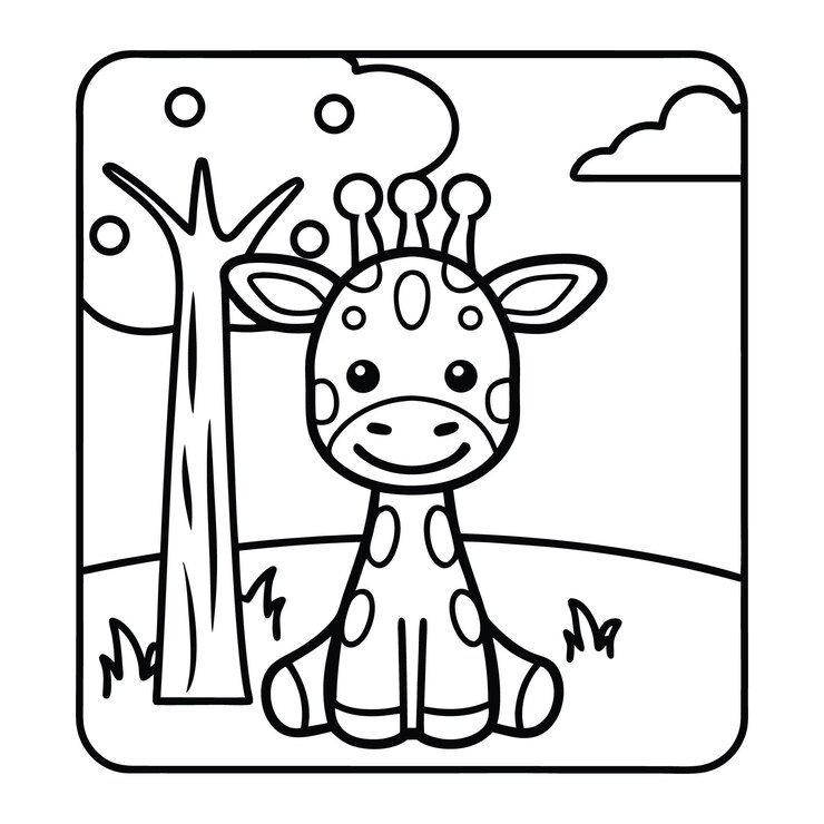 Vetor página de colorir girafa de desenho animado