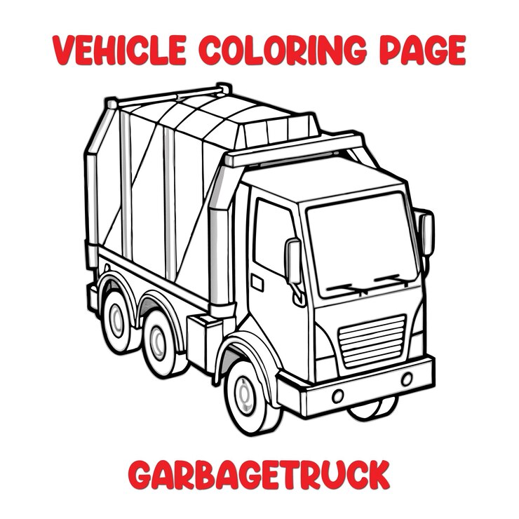 Vetor página de colorir ilustração colorida de um caminhão de lixo