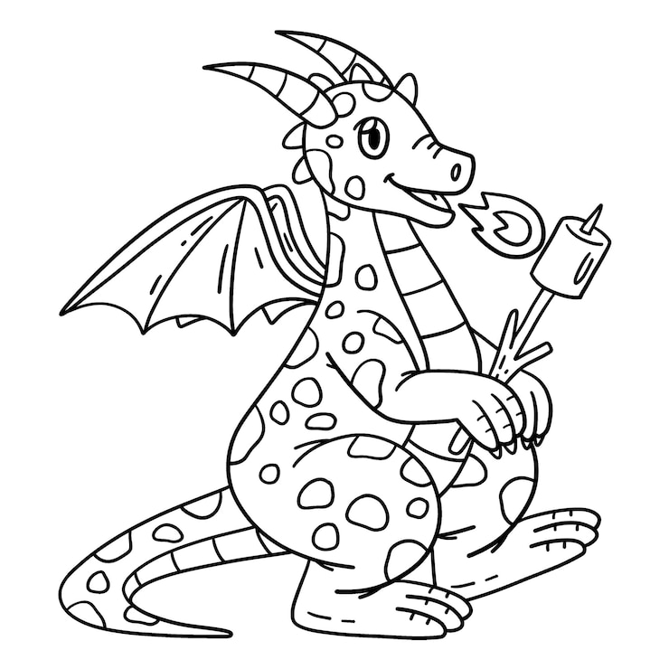 Vetor página de colorir isolado dragon roasting marshmallow
