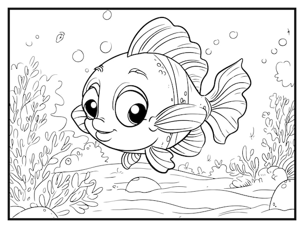 Vetor página de colorir peixe para crianças ilustração de livro desenhado à mão