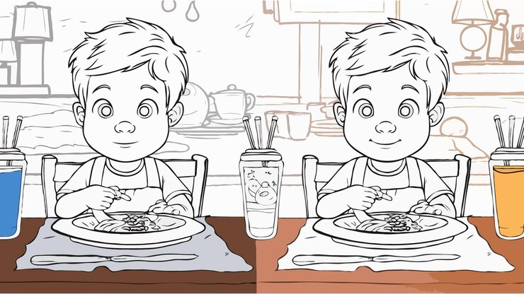 Vetor página de colorir personagem de desenho animado comendo um alimento ilustração vetorial livro de colorir