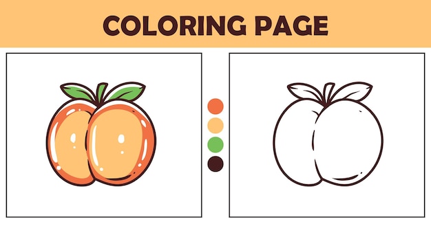 Página de colorir pêssego para crianças ilustração vetorial