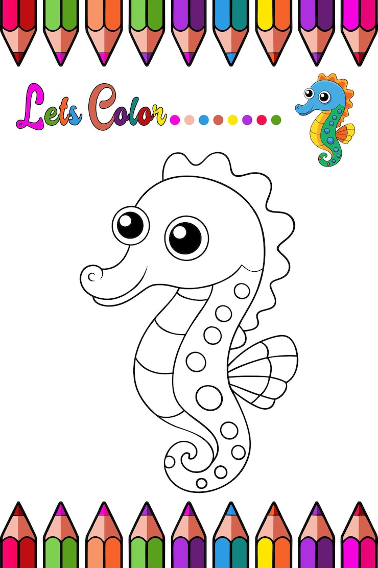 Vetor página de colorir seahorse para crianças desenho divertido de animais marinhos para atividades criativas