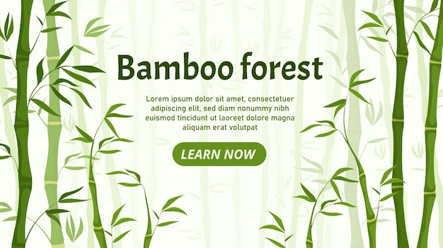 Página de destino da floresta de bambu Plantas tradicionais da flora asiática Cultura e tradições Panorama natural e paisagem pôster ou banner para site Cartoon ilustração vetorial plana