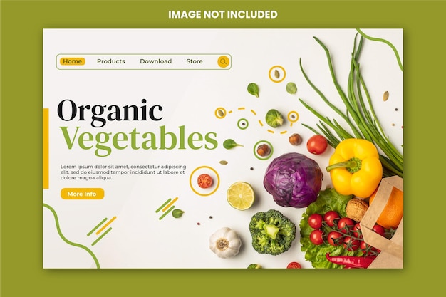 Página de destino da Web de vegetais orgânicos