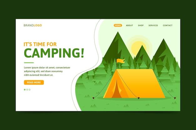 Página de destino de acampamento de design plano