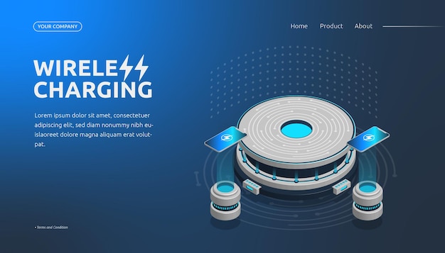 Página de destino de carregamento sem fio 3d isométrico