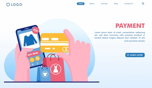 Página de destino de compras de pagamento on-line em estilo simples
