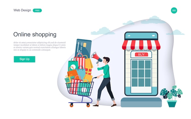 Página de destino de compras e serviços on-line