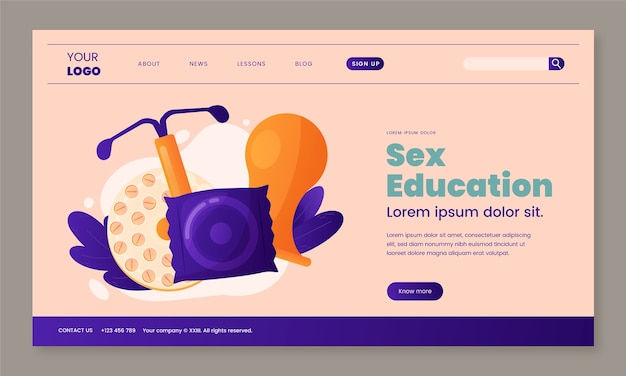 Vetor página de destino de educação sexual gradiente