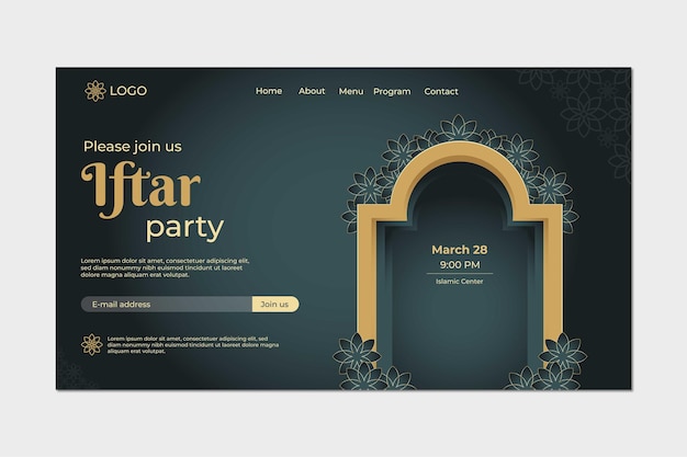 Vetor página de destino de festa iftar plana