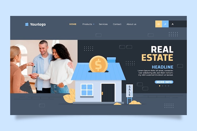 Página de destino de imóveis de design plano