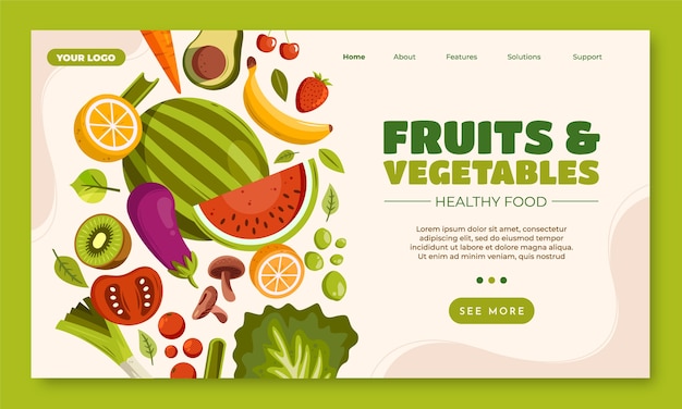 Página de destino de vegetais em design plano