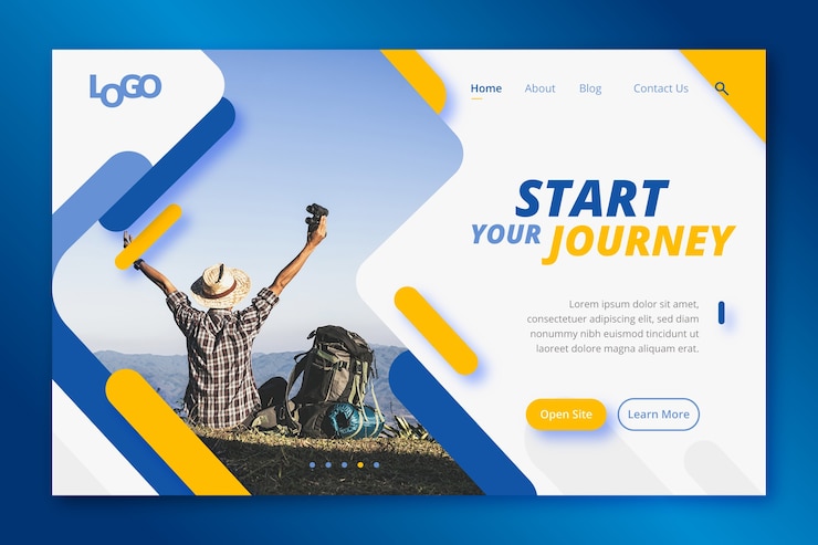 Vetor página de destino de viagem com foto