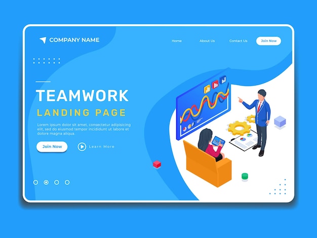Vetor página de destino do conceito de trabalho em equipe isométrico