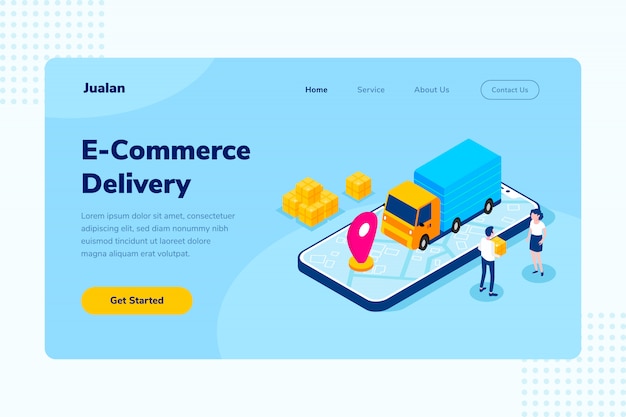 Página de destino E-Commerce Delivery Online Shopping Isometric Illustration