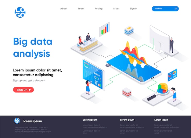 Página de destino isométrica de análise de big data