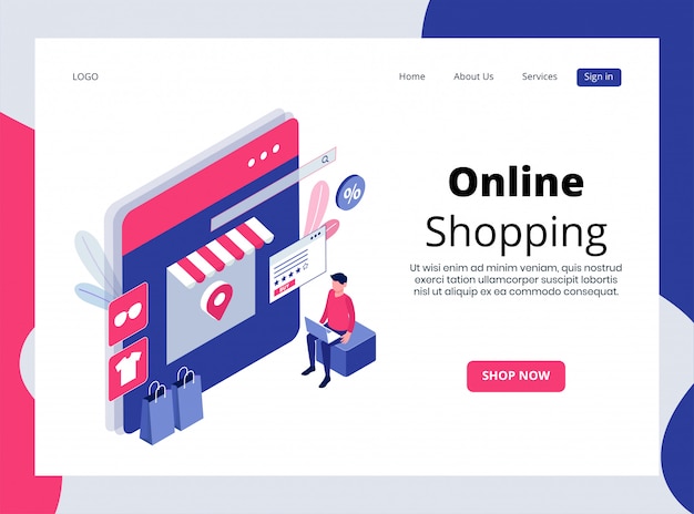 Página de destino isométrica de compras on-line