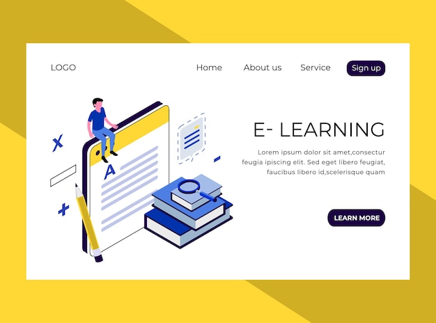 Vetor página de destino isométrica do aprendizado online