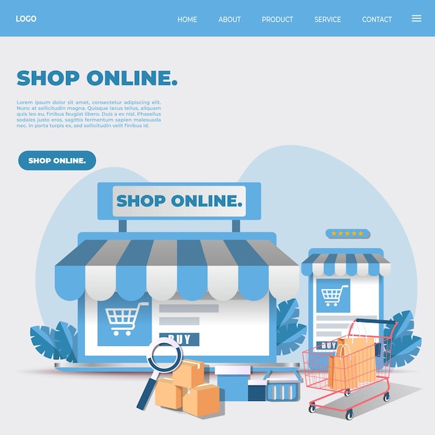 Página de destino on-line de compras de design plano vetorial grátis