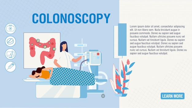 Página de destino plana oferecendo procedimento de colonoscopia