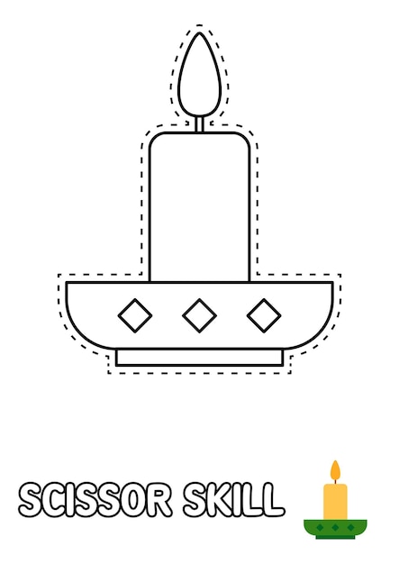Página de habilidade de tesoura com vela para crianças