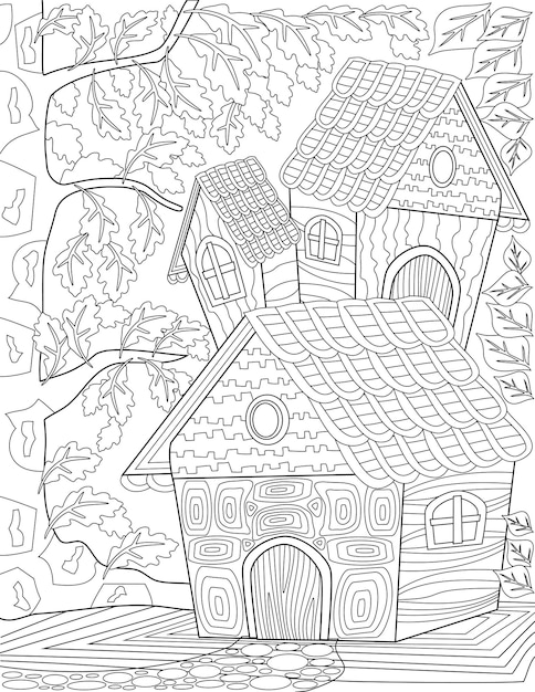 Desenho Para Colorir Casa - Pinte Casas Grandes e Detalhadas