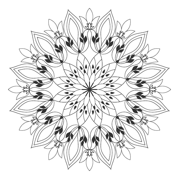 Vetor página de livro de colorir de contorno de mandala de flores para adultos estilo oriental de padrão redondo ornamental