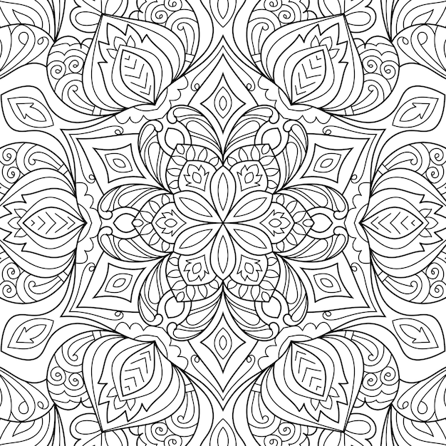 Página de livro de colorir de design de mandala circular decorativa