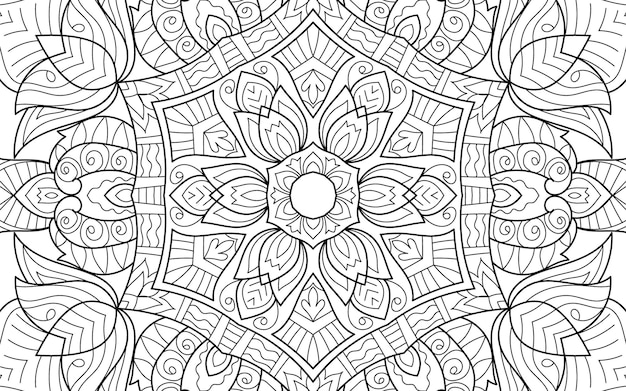 Página de livro de colorir de design de mandala detalhado decorativo para adultos
