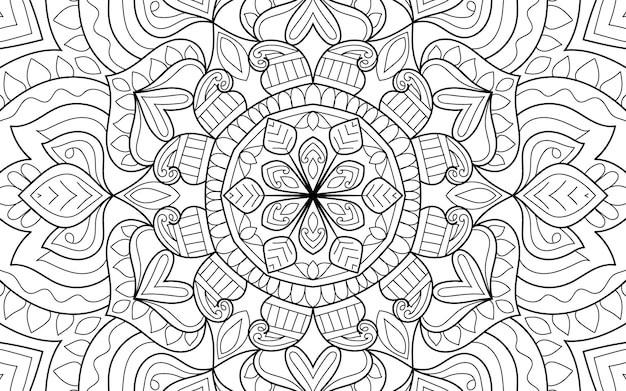 Página de livro de colorir de design de mandala detalhado decorativo para adultos