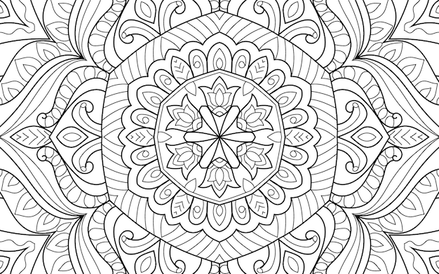 Página de livro de colorir de design de mandala detalhado decorativo para adultos